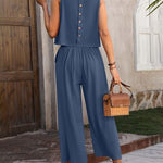 Round Neck Tank and Pocketed Pants Set - 
