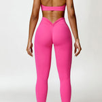Ruched Halter Neck Bra and Pocketed Leggings Active Set - 