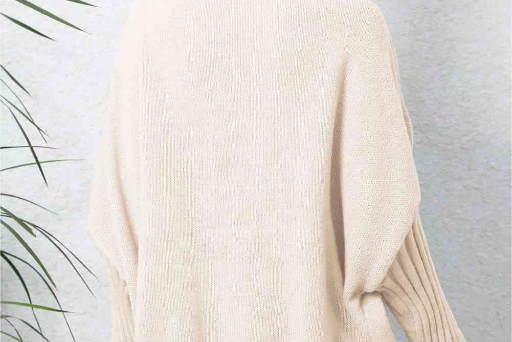 Turtle Neck Long Sleeve Ribbed Sweater - 