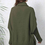 Turtle Neck Long Sleeve Ribbed Sweater - 