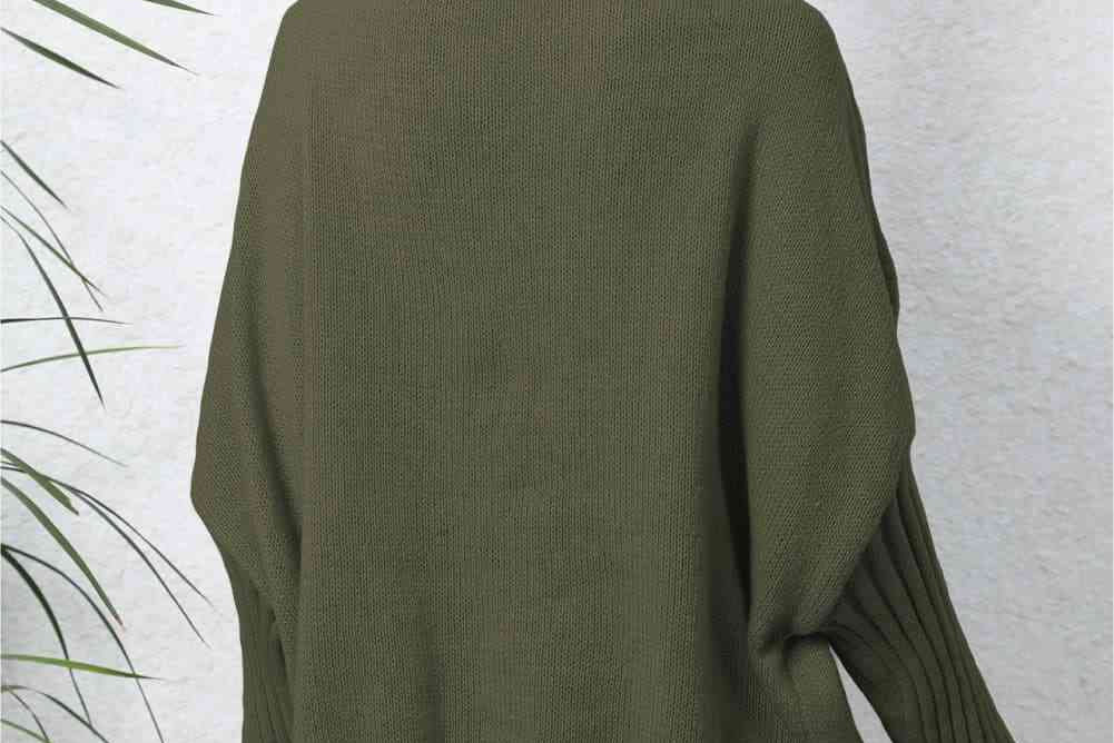 Turtle Neck Long Sleeve Ribbed Sweater - 