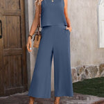 Round Neck Tank and Pocketed Pants Set - 