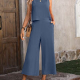 Round Neck Tank and Pocketed Pants Set - 