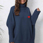 Turtle Neck Long Sleeve Ribbed Sweater - 