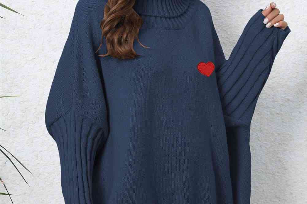 Turtle Neck Long Sleeve Ribbed Sweater - 