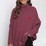 Turtle Neck Long Sleeve Ribbed Sweater - Wine