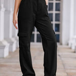 Straight Denim Cargo Pants - Black