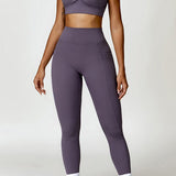 Ruched Halter Neck Bra and Pocketed Leggings Active Set - 
