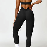 Ruched Halter Neck Bra and Pocketed Leggings Active Set - 