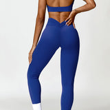 Ruched Halter Neck Bra and Pocketed Leggings Active Set - 