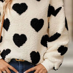 Fuzzy Heart Dropped Shoulder Sweatshirt - 