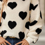 Fuzzy Heart Dropped Shoulder Sweatshirt - 