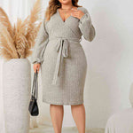 Plus+ Size Tie Waist Wrap Dress - 