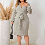 Plus+ Size Tie Waist Wrap Dress - 