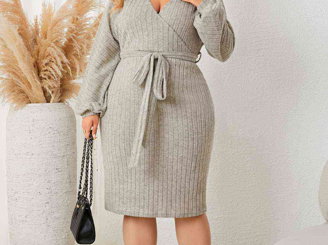 Plus+ Size Tie Waist Wrap Dress - 