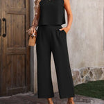 Round Neck Tank and Pocketed Pants Set - 