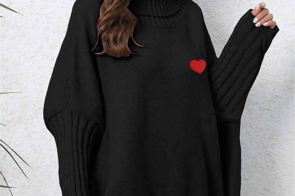 Turtle Neck Long Sleeve Ribbed Sweater - 