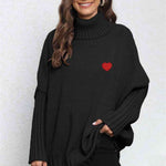Turtle Neck Long Sleeve Ribbed Sweater - Black