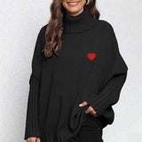 Turtle Neck Long Sleeve Ribbed Sweater - Black
