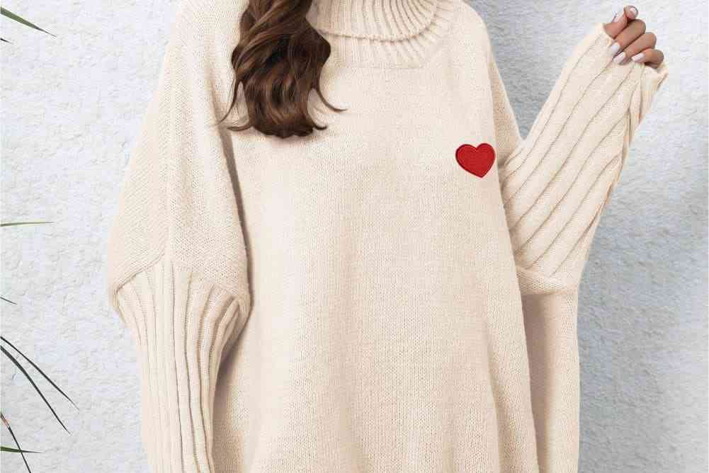 Turtle Neck Long Sleeve Ribbed Sweater - 