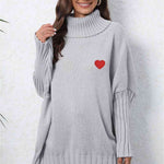 Turtle Neck Long Sleeve Ribbed Sweater - Light Gray