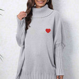 Turtle Neck Long Sleeve Ribbed Sweater - Light Gray