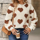 Fuzzy Heart Dropped Shoulder Sweatshirt - 
