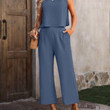 Round Neck Tank and Pocketed Pants Set - 