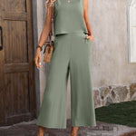Round Neck Tank and Pocketed Pants Set - 