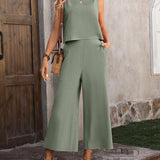 Round Neck Tank and Pocketed Pants Set - 