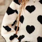 Fuzzy Heart Dropped Shoulder Sweatshirt - 