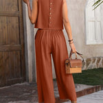 Round Neck Tank and Pocketed Pants Set - 