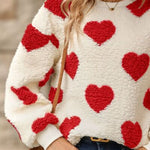 Fuzzy Heart Dropped Shoulder Sweatshirt - 