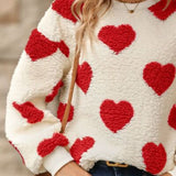 Fuzzy Heart Dropped Shoulder Sweatshirt - 