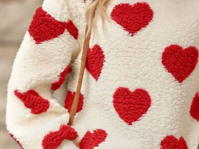 Fuzzy Heart Dropped Shoulder Sweatshirt - 