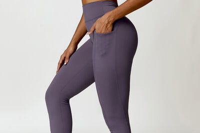 Ruched Halter Neck Bra and Pocketed Leggings Active Set - Dusty Purple