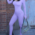 Ribbed Square Neck Long Sleeve Jumpsuit - 