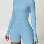 Zip Up Mock Neck Long Sleeve Active Outerwear - Pastel  Blue