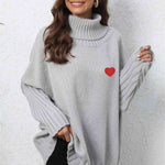 Turtle Neck Long Sleeve Ribbed Sweater - 