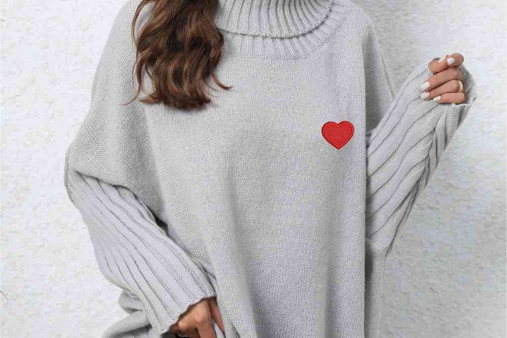 Turtle Neck Long Sleeve Ribbed Sweater - 