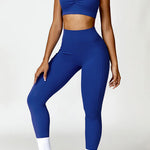 Ruched Halter Neck Bra and Pocketed Leggings Active Set - Navy
