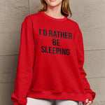 Simply Love Full Size I'D RATHER BE SLEEPING Round Neck Sweatshirt - Wine