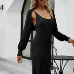 Knit Slit Tank Dress and Bolero Set - 