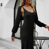 Knit Slit Tank Dress and Bolero Set - 