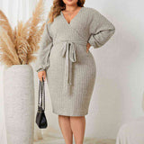 Plus+ Size Tie Waist Wrap Dress - 
