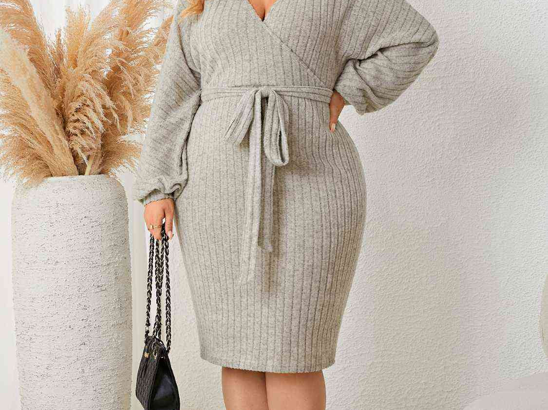 Plus+ Size Tie Waist Wrap Dress - 