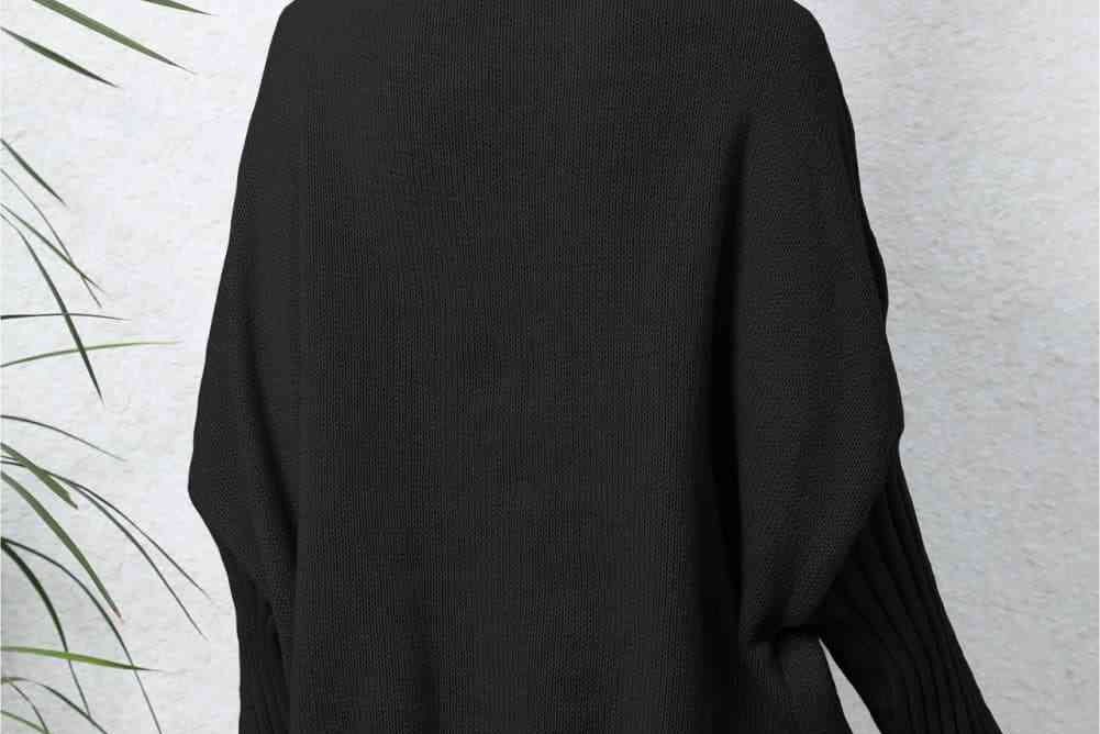 Turtle Neck Long Sleeve Ribbed Sweater - 