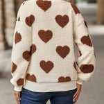 Fuzzy Heart Dropped Shoulder Sweatshirt - 