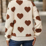 Fuzzy Heart Dropped Shoulder Sweatshirt - 